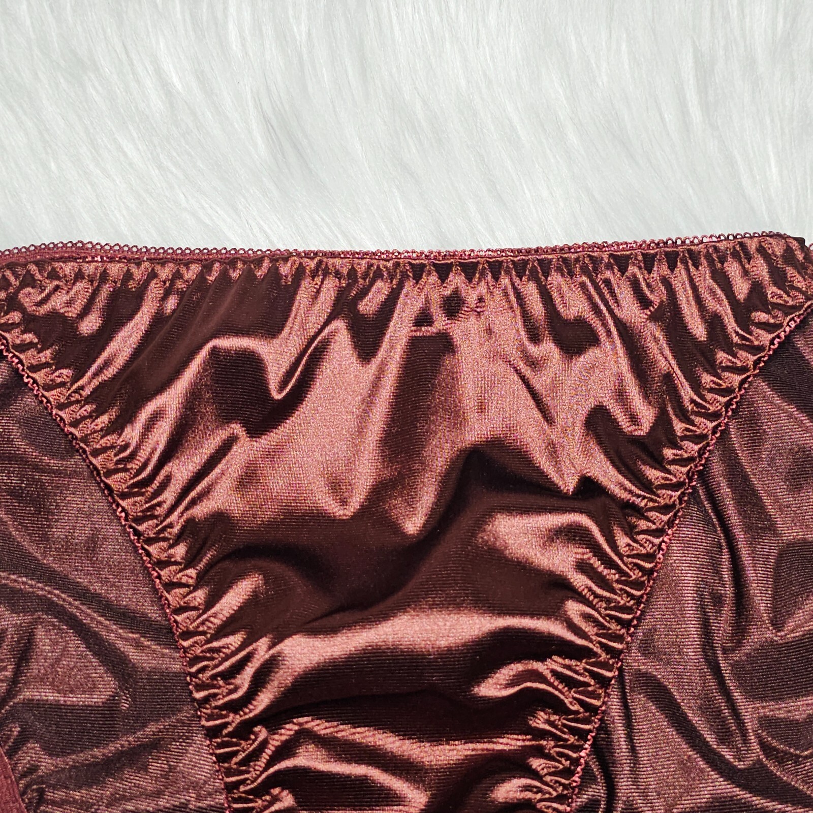 Vintage Glossy Satin Panty Sissy Brown String Bikini Brief Size 8-9 Hip 42-46″