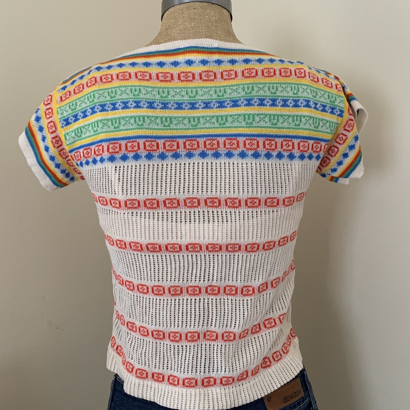 Vintage Retro Boho Colorful Short Sleeve Knit Top Size Small by Kenneth Too