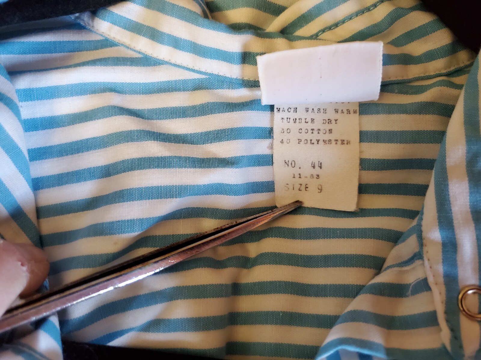 Vintage PB & Me Women’s Blouse 44″ Chest Blue & White Stripe Metal Snaps NICE!