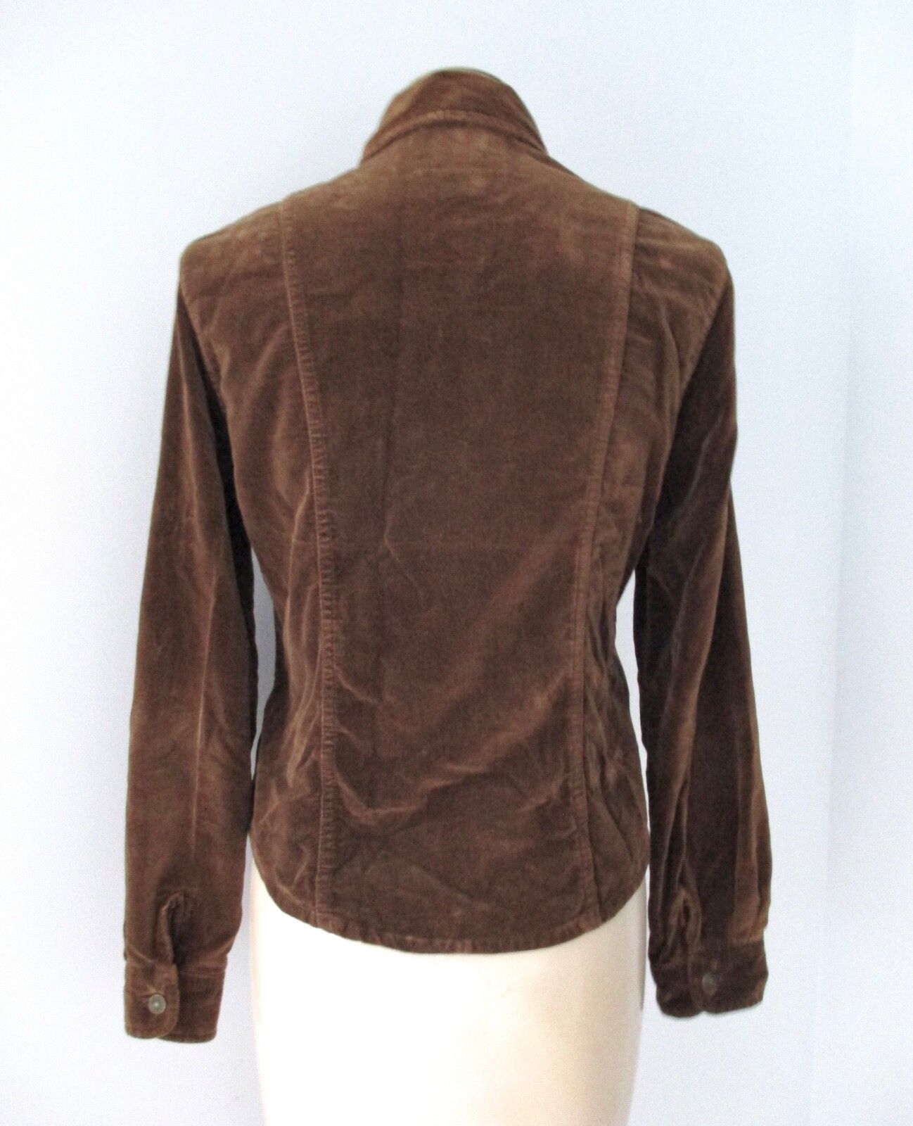 Vtg 90s Y2K brown cotton velvet collared zip front jacket chest pockets QUIZZ S
