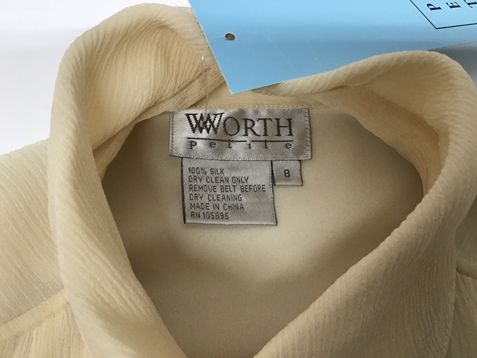 W by Worth Petite 100% Silk Cream Vintage Size 8 Lined Sheath Dress Beaded Belt