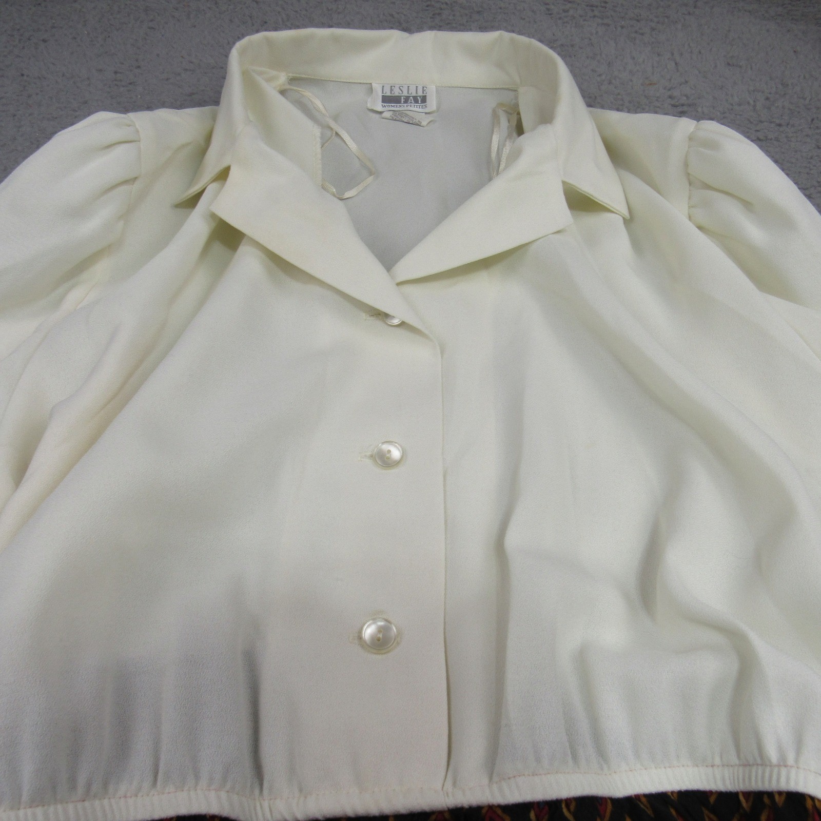 Leslie Fay Vintage Womens Petites Midi Dress Cream Diamond Print Belted Size 20P