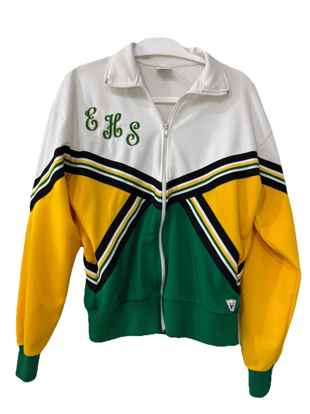 Vintage 1980s Varsity Brand USA Cheerleading Warm-Up Jacket “EHS” Green Gold