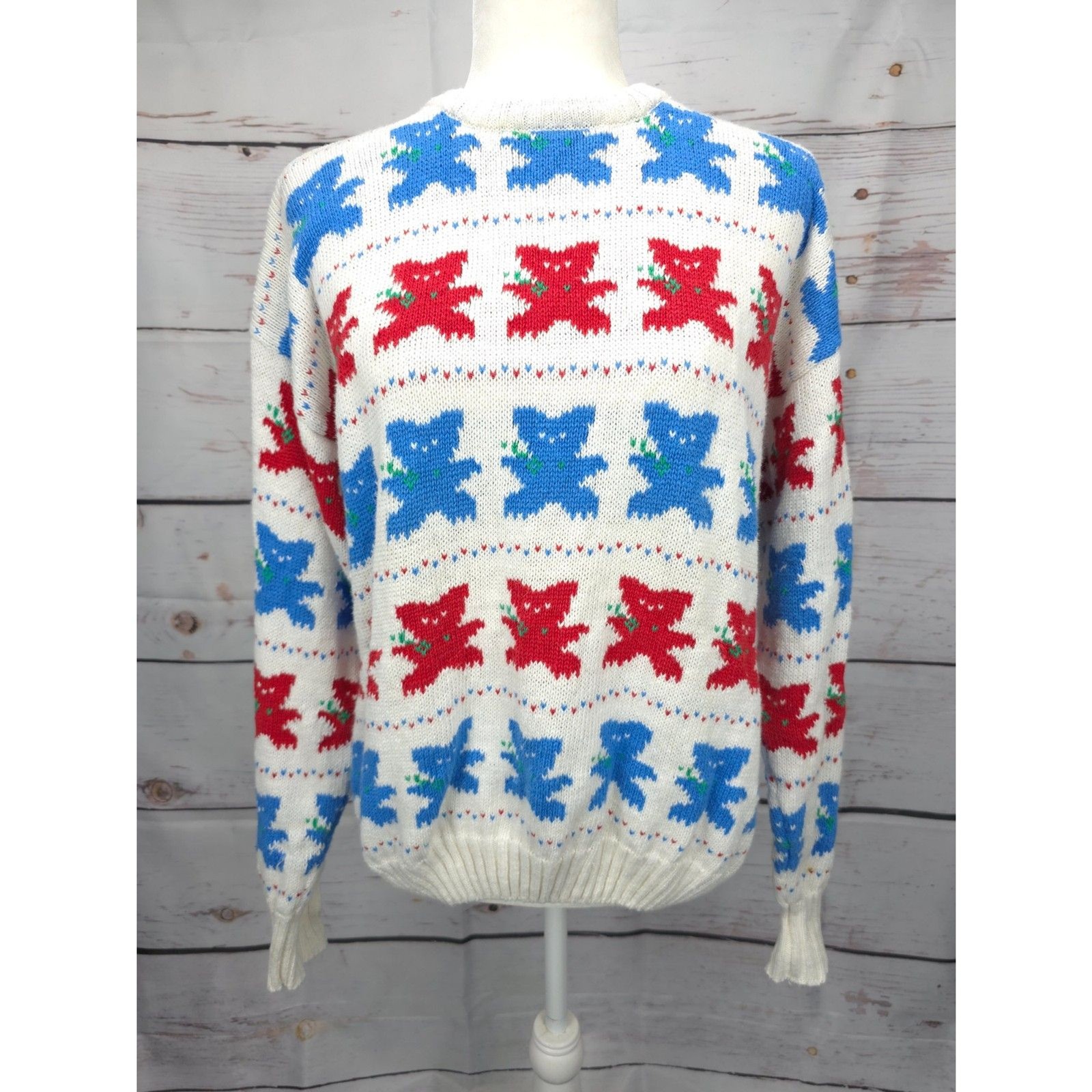 Vintage Dean’s of Scotland Women’s XL Multi-Color Teddy Bear Knit Sweater Jumper