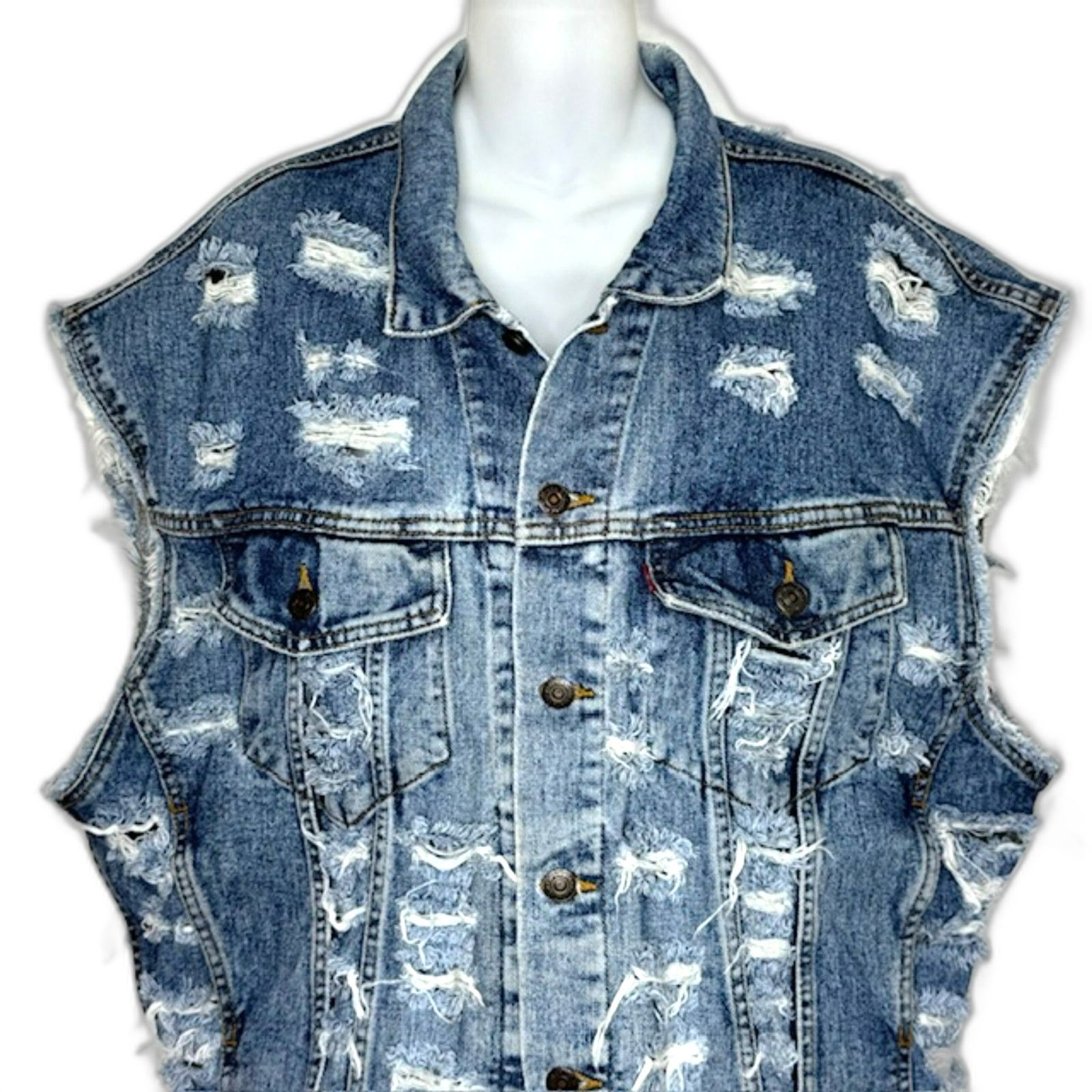 FURST OF A KIND FOAK VINTAGE UPCYCLE DENIM VEST AMERICAN FLAG SIZE XXL UNISEX