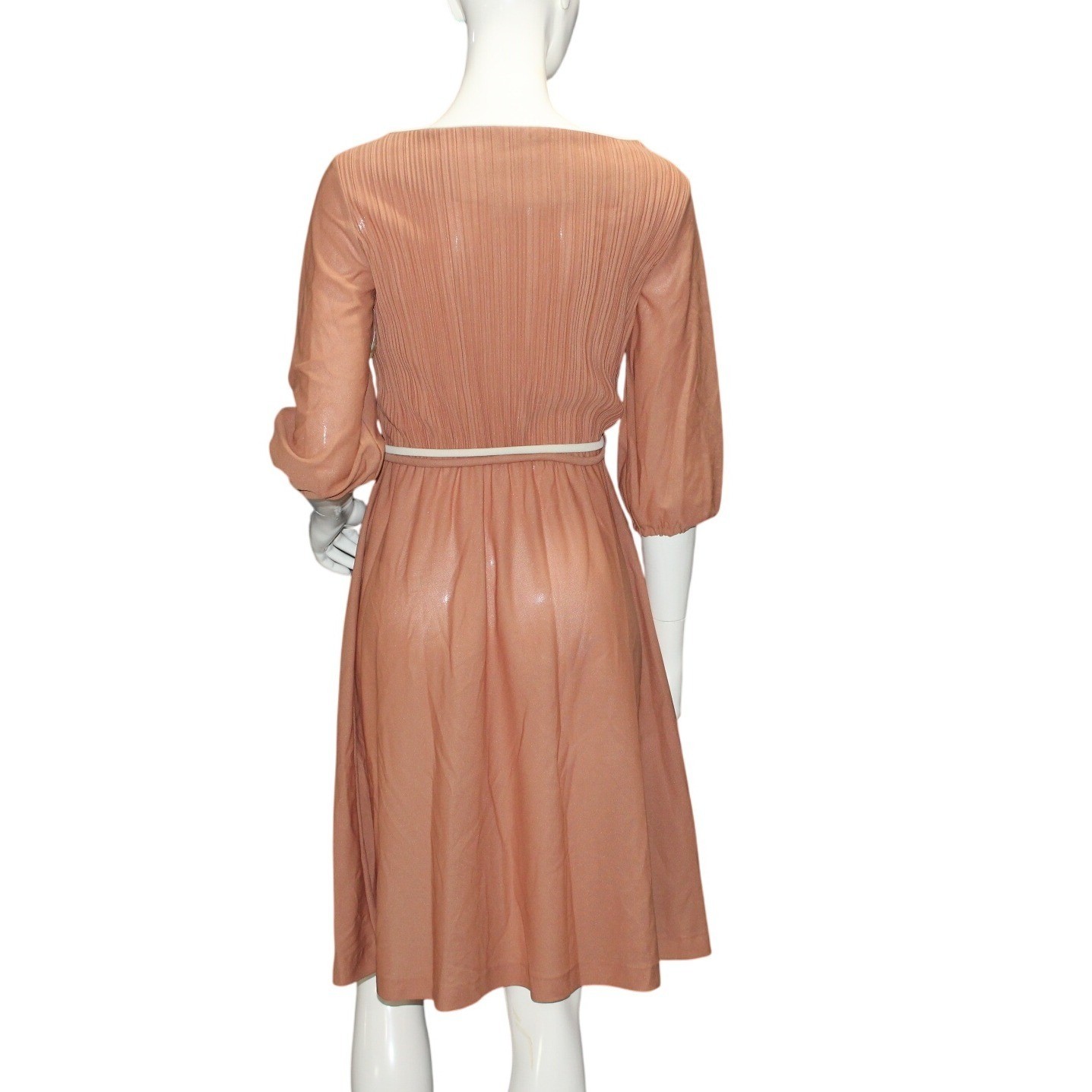 Vintage 70s Ms Claire New York XS Petite Midi Dress Ribbed Tie Waist USA