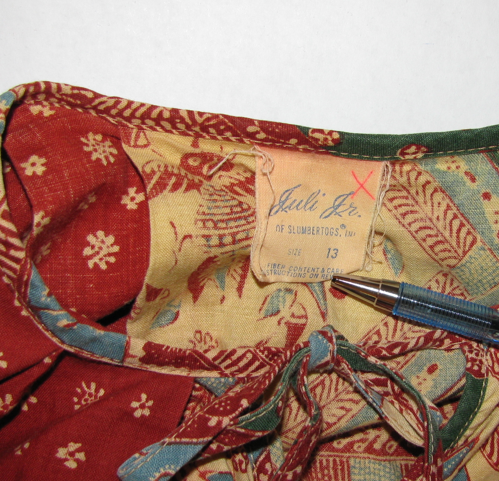 Vintage Slumbertogs Juli Jr. Pajamas Set 60s 70s Original Hippie Costume Size 13