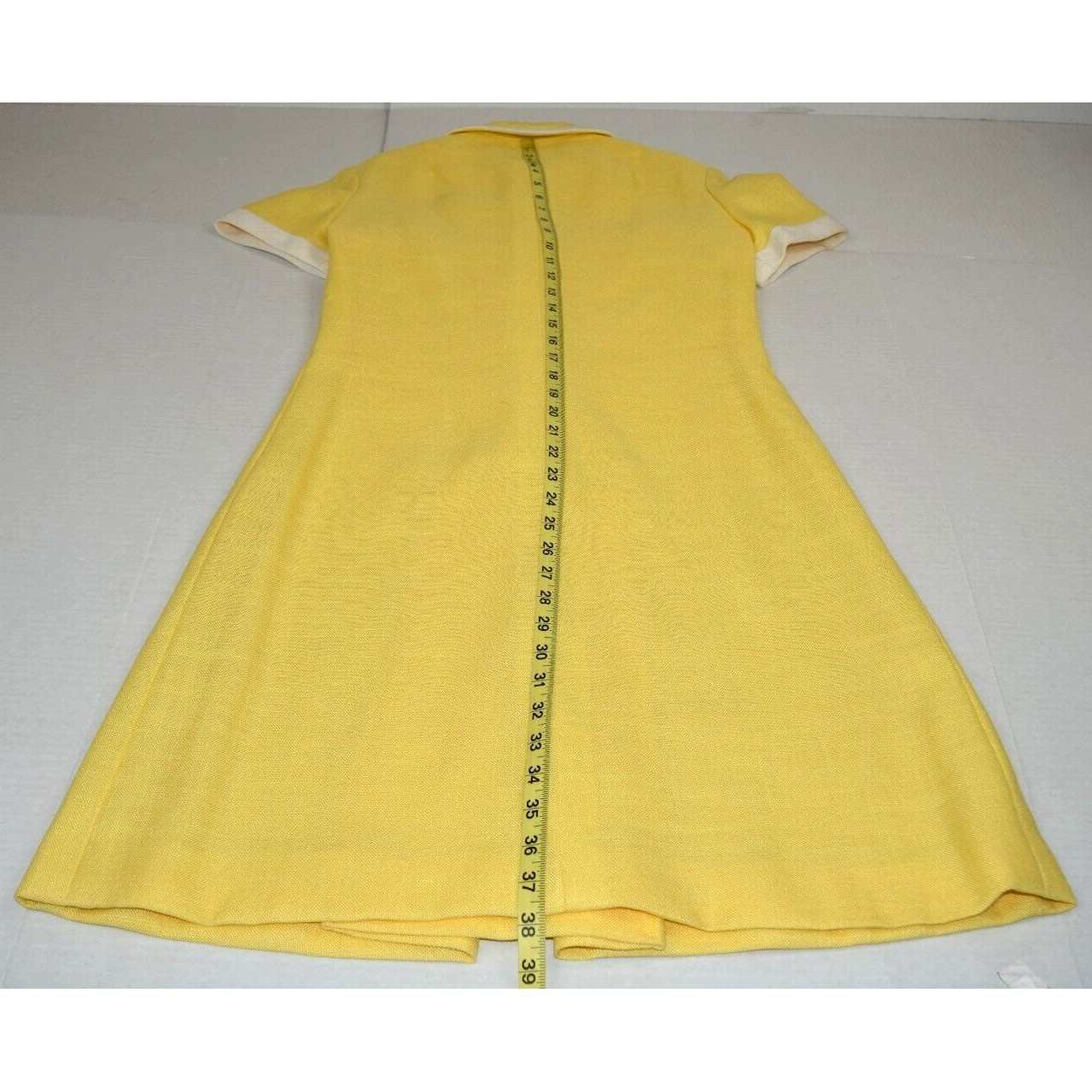 Vintage Midi Dress Carlye Size S/M 50s Sunny Yellow Linen White Trim Lined