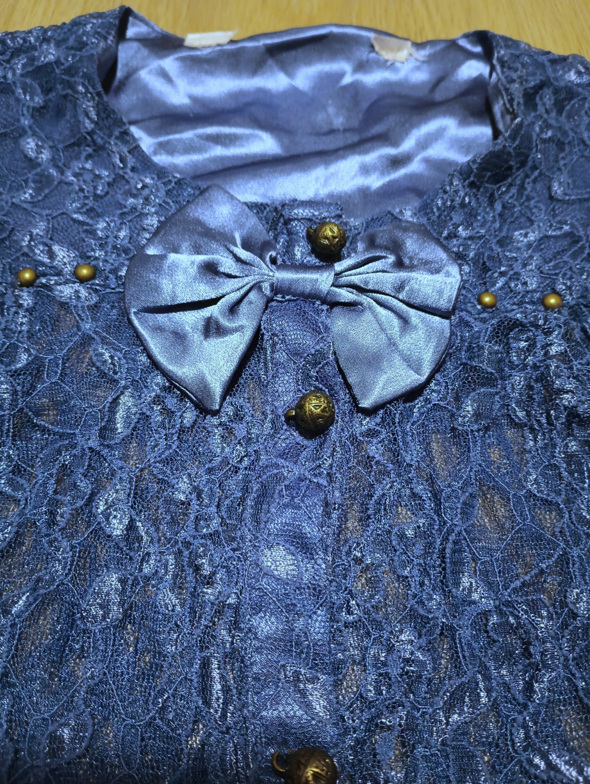 Vtg 80s Sheer Stretch Chantilly Lace Cornflower Blue Beaded Open Front Top M