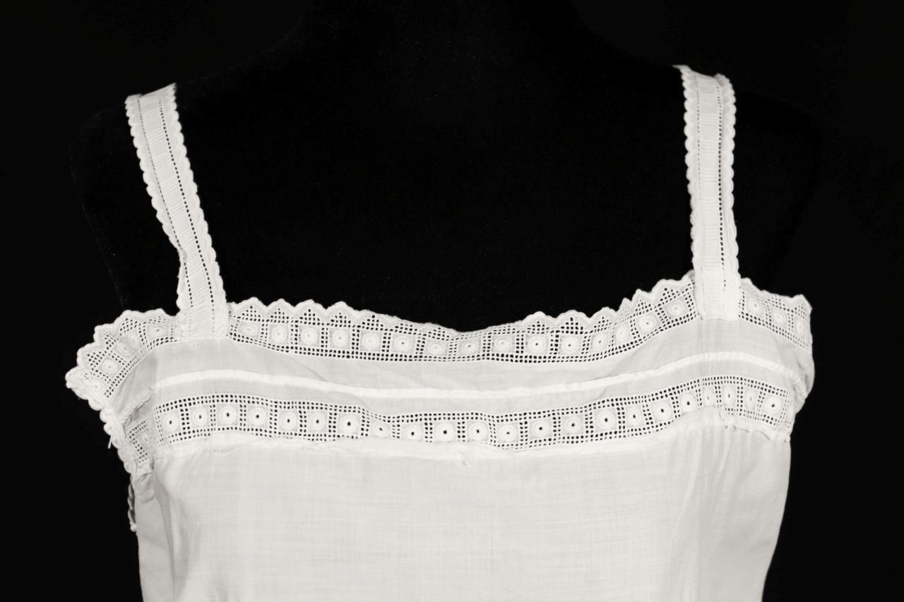 Antique French 1920’s White Cotton Camisole Size Medium Excellent Condition