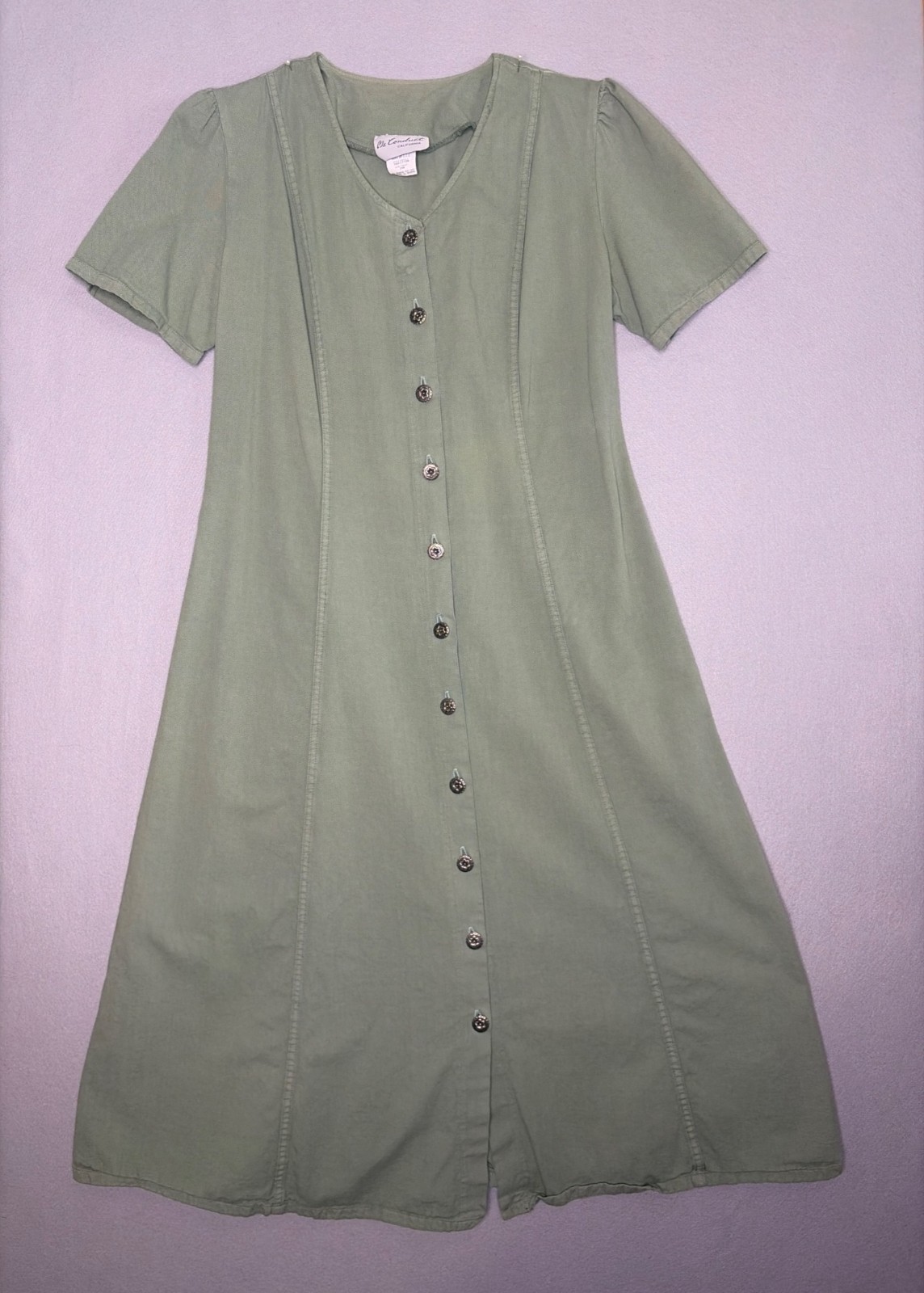 Vintage Ms. Conduct California Dress Size 14 Sage Green Cottage Core 100% Cotton