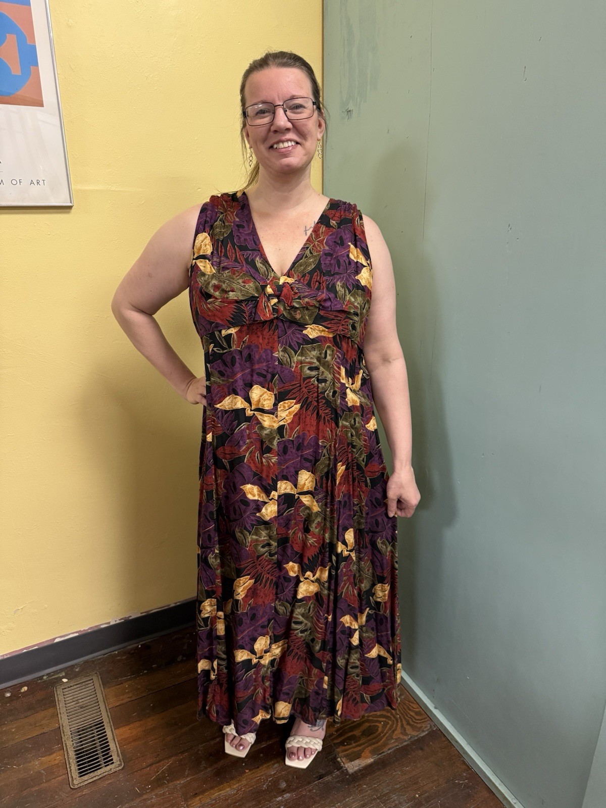 Vintage 90s Betsy Lauren Rayon Tropical Print Midi Dress Size 24