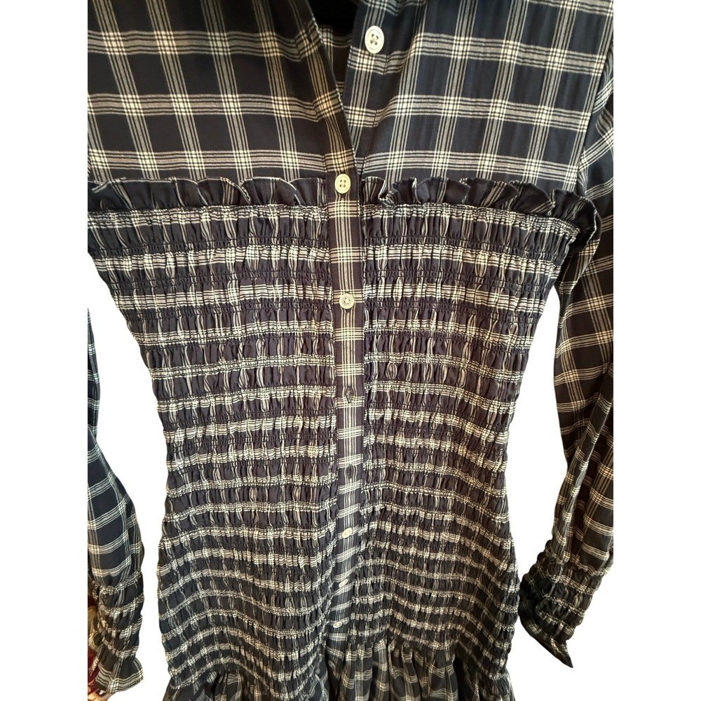 Veronica Beard Jeans Plaid Shirred Smocked Mini Shirt Dress Size XS Western