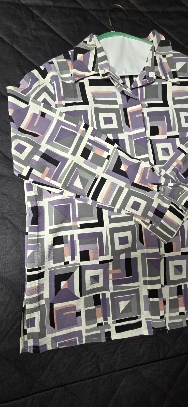 Alfred Dunner Womens Size 12 Geometric Button Front Blouse Purple Gray Career