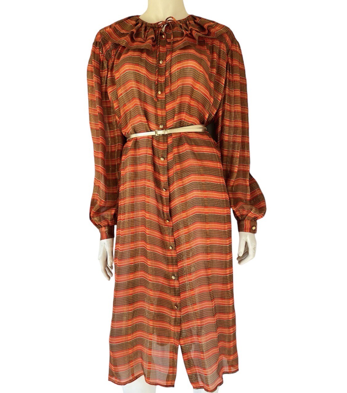 Rare vtg Valentino Studio Jack Mulqueen 70’s semi sheer silk metallic M/6