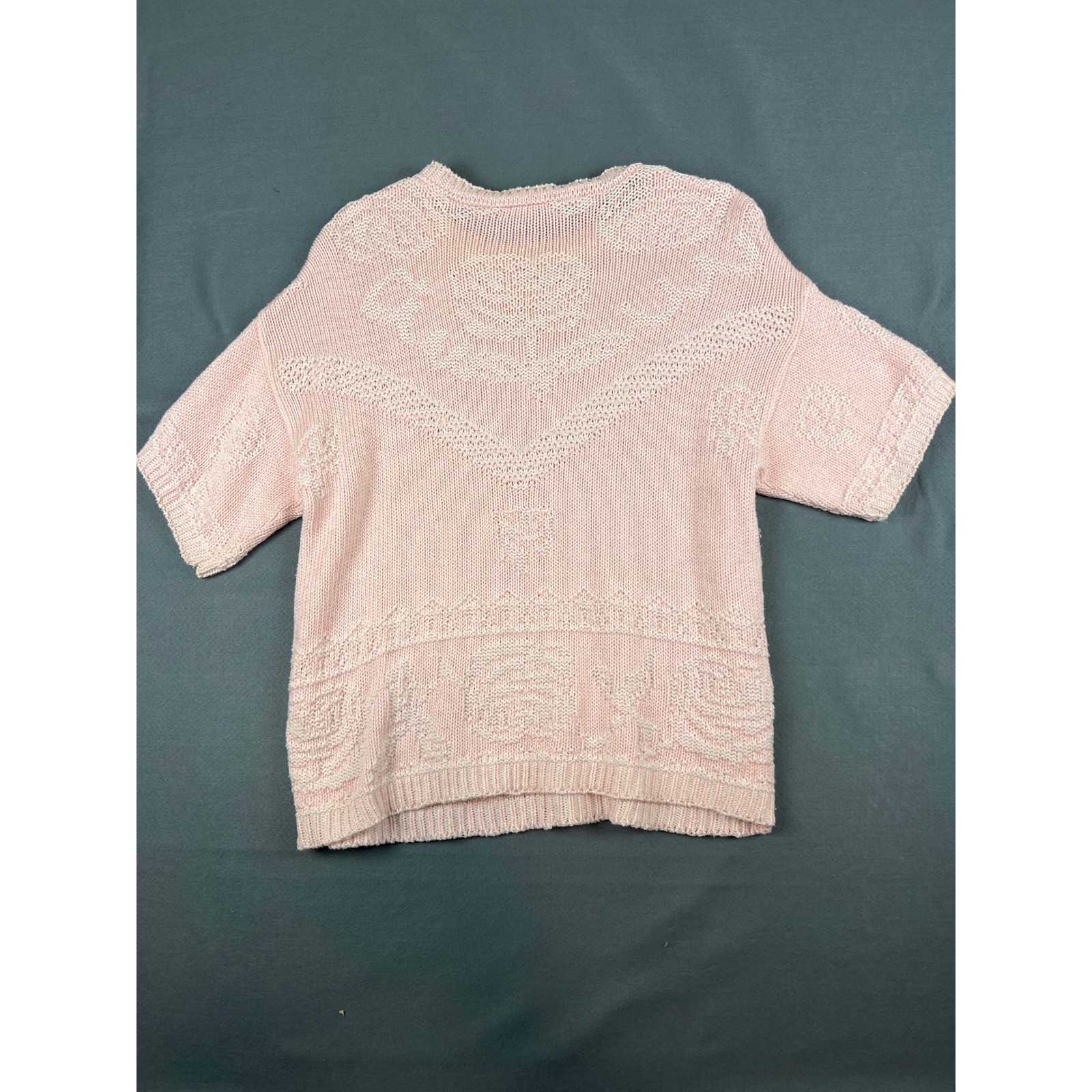 Across America Knit Sweater Vintage Coquette Cottagecore Pink Cotton Blend M/L