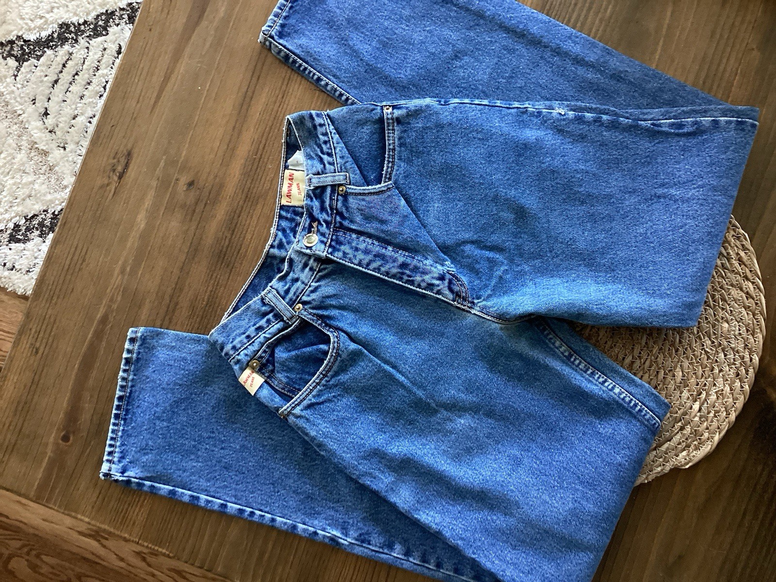 High-rise 80s Women Mom Jeans- Classic Quality Denim Stright Leg Size 3 Blue