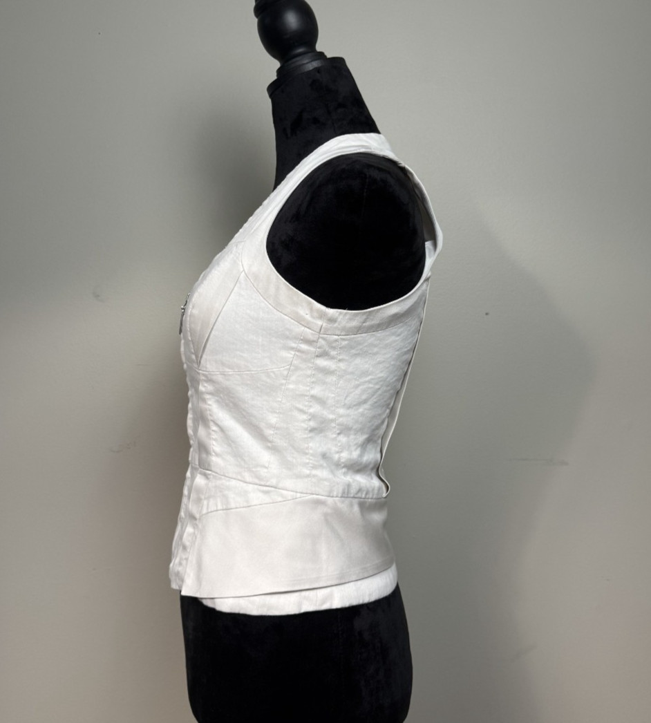VTG Y2K BEBE Pristine Ivory Zip Up Lined Bustier Corset Women’s Sz S Sweetheart