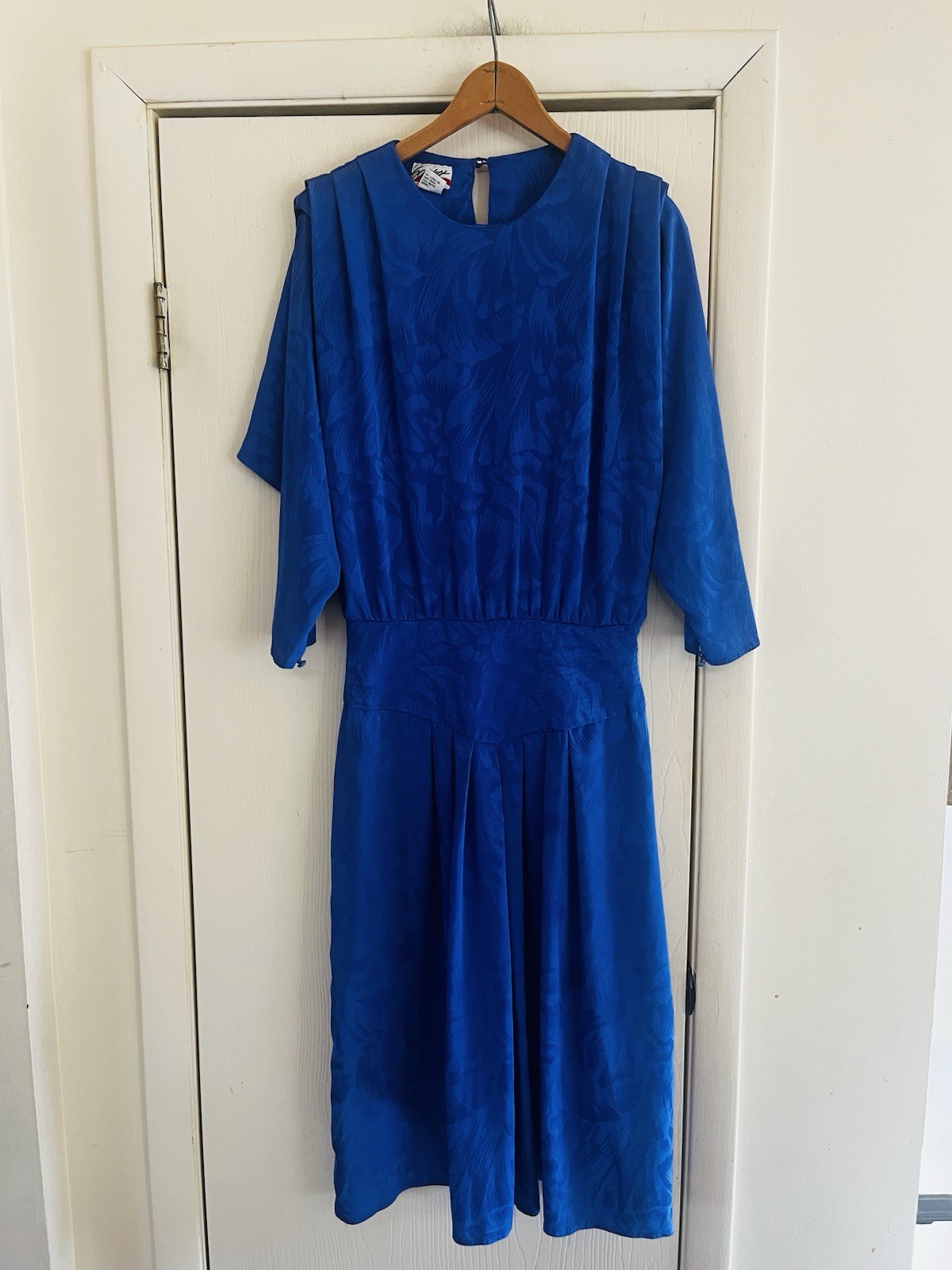 VTG Silky 20s Art Deco Drop Waist Flapper Dolman Damask Midi Dress M/L