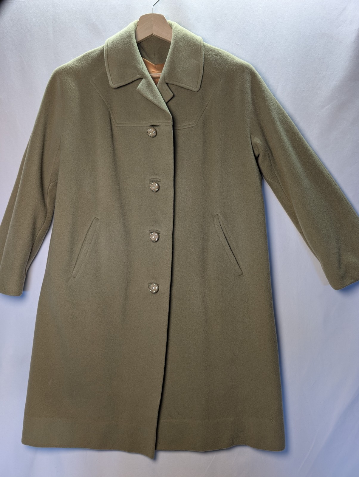 Vintage 100% Cashmere Car Coat Fern Jade Green Size 12-14 Large NOTES!