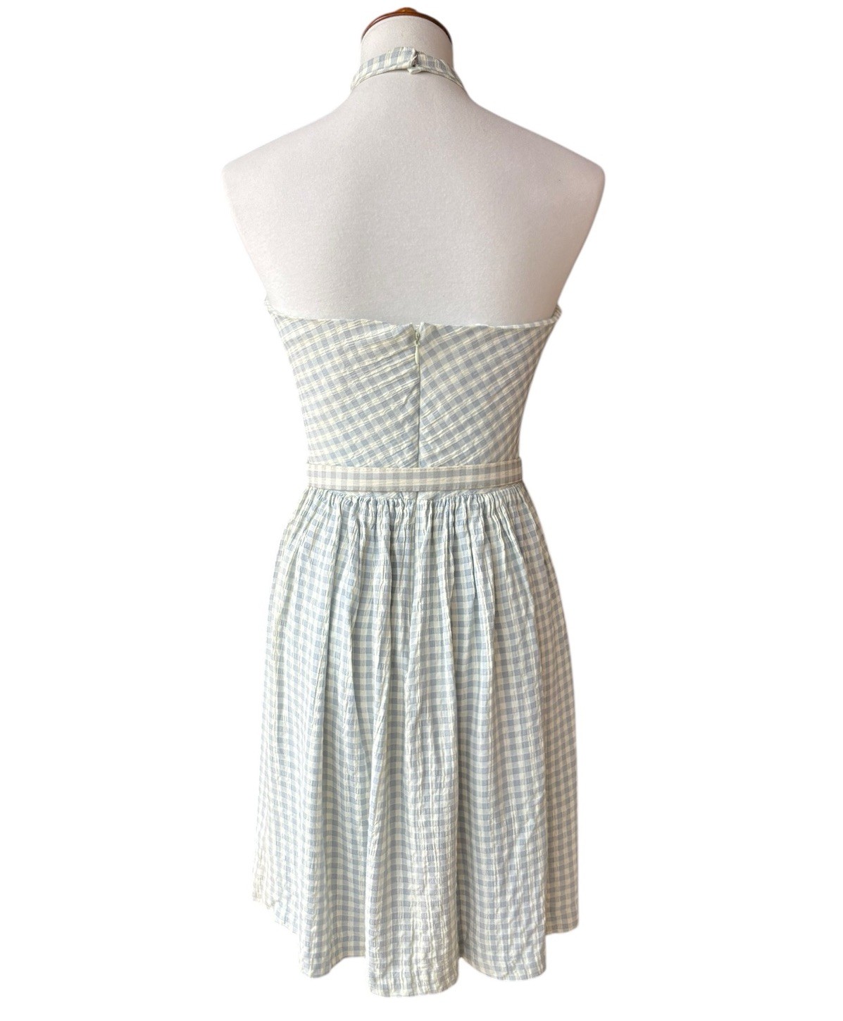 Vtg Claude Rene NY Gray White Polka Dot Belted Halter Dress 1990’s Small