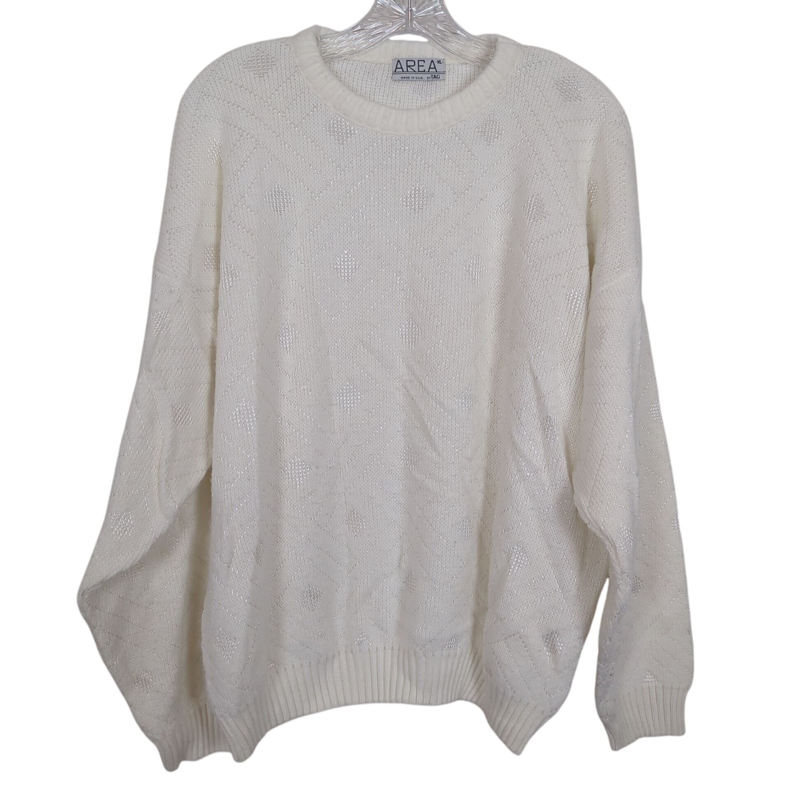 Vintage AREA by TAG White Knit Women’s XL Sweater Geometric diamond 80s 90s