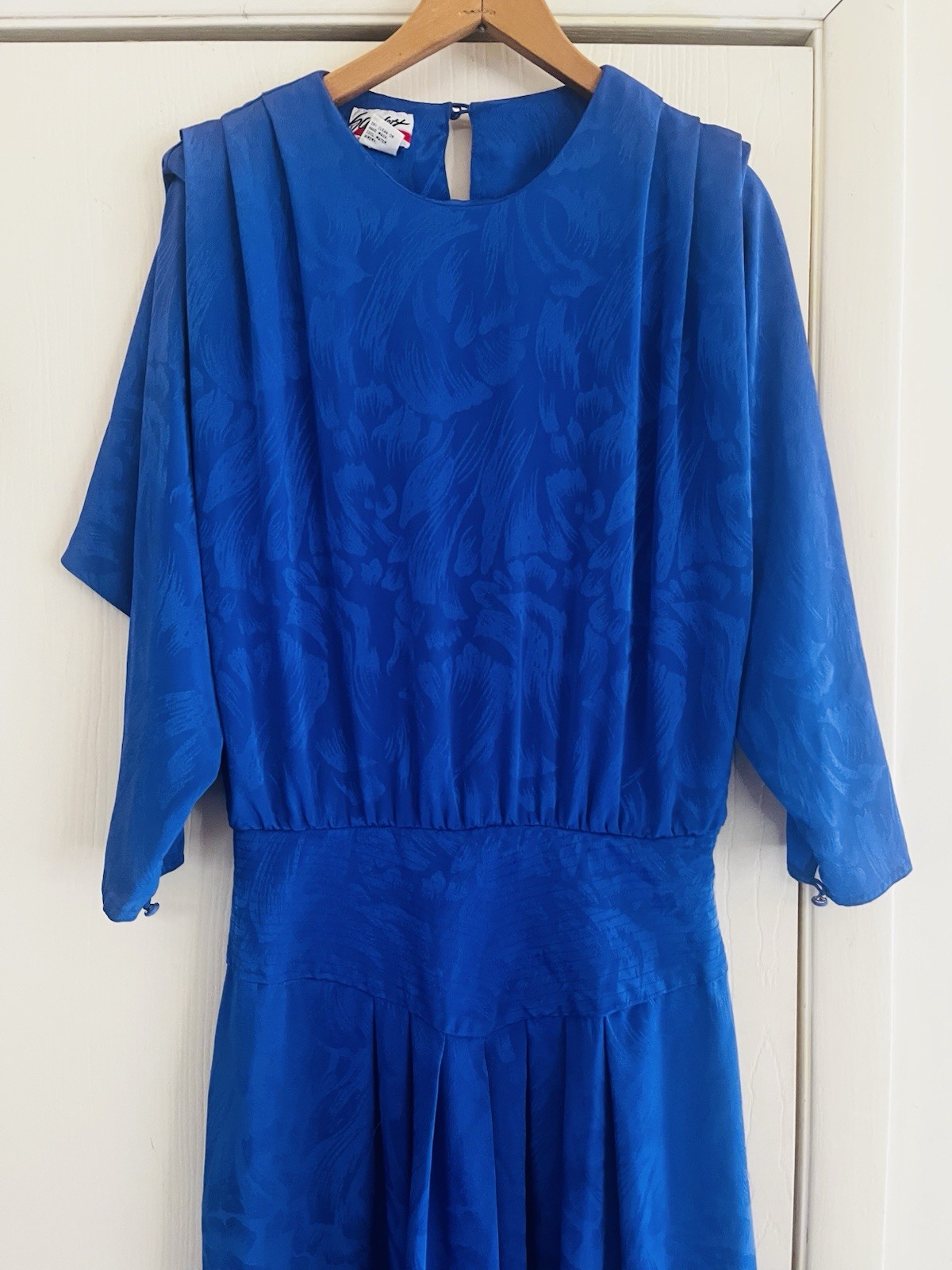 VTG Silky 20s Art Deco Drop Waist Flapper Dolman Damask Midi Dress M/L