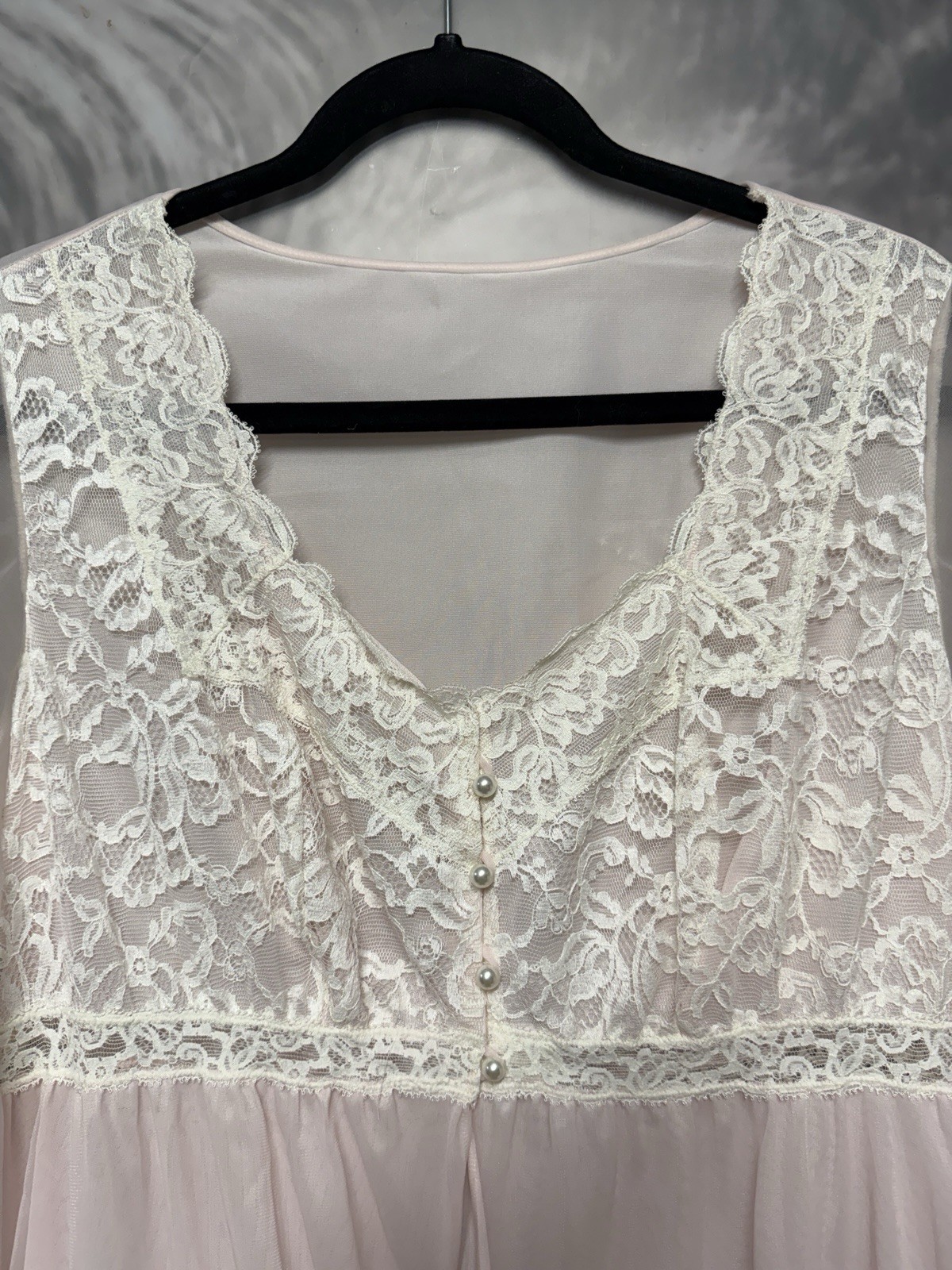 VTG Olga Pink Full Sweep Lace Lingerie Chiffon Peignoir Robe 60s