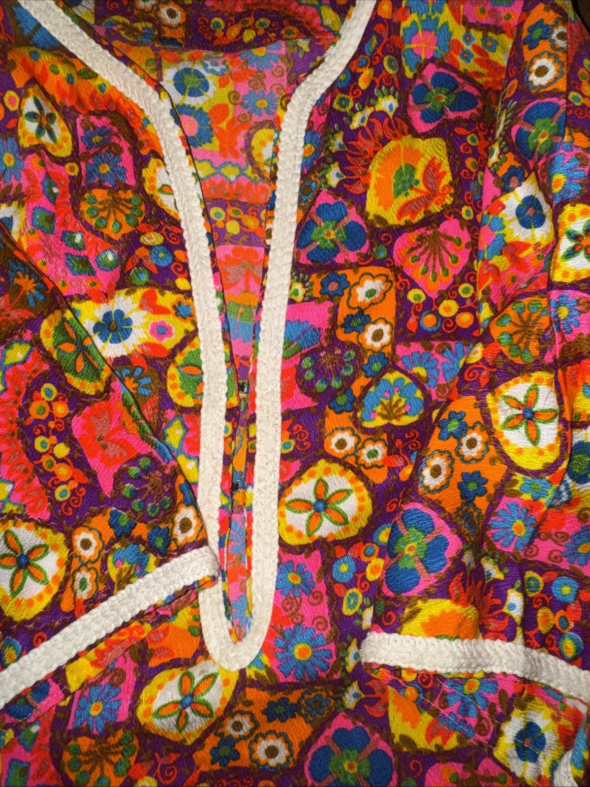 VTG 70’s Floral Psychedelic Boho Hippie Festival Dress Size L?
