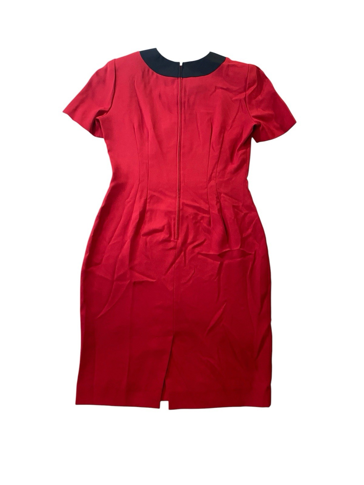 True VTG 80s 90s Leslie Fay Women’s 12 Pencil Red Midi Dress Short Sleeve Career
