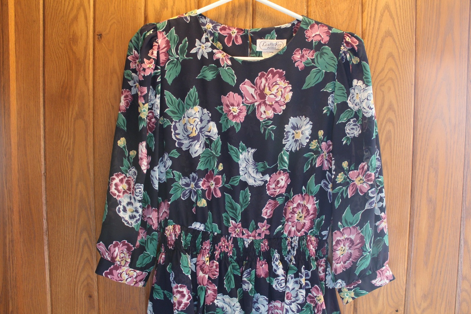 VTG LESLIE FAY PETITES FLORAL DRESS W/ 3 TIER SKIRT SZ 8 PETITE STRETCH WAIST