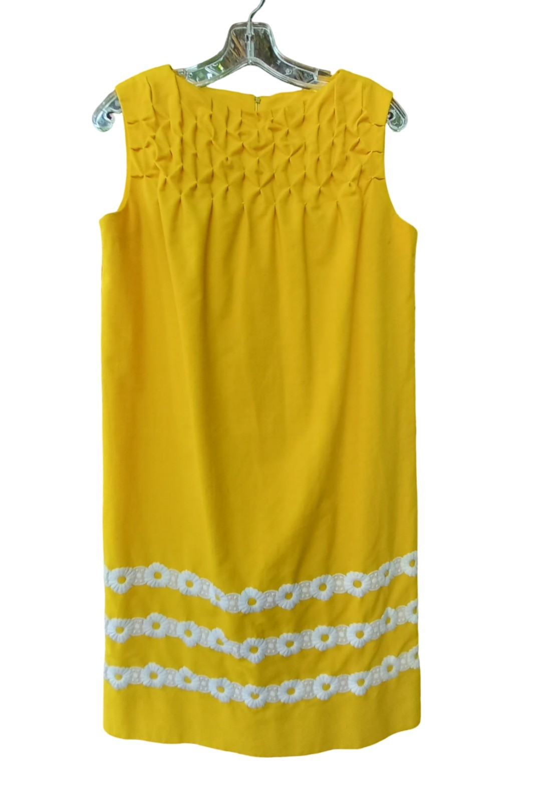Vintage 1960s Handmade Yellow Dress with Smocking and Decorative trim Medium