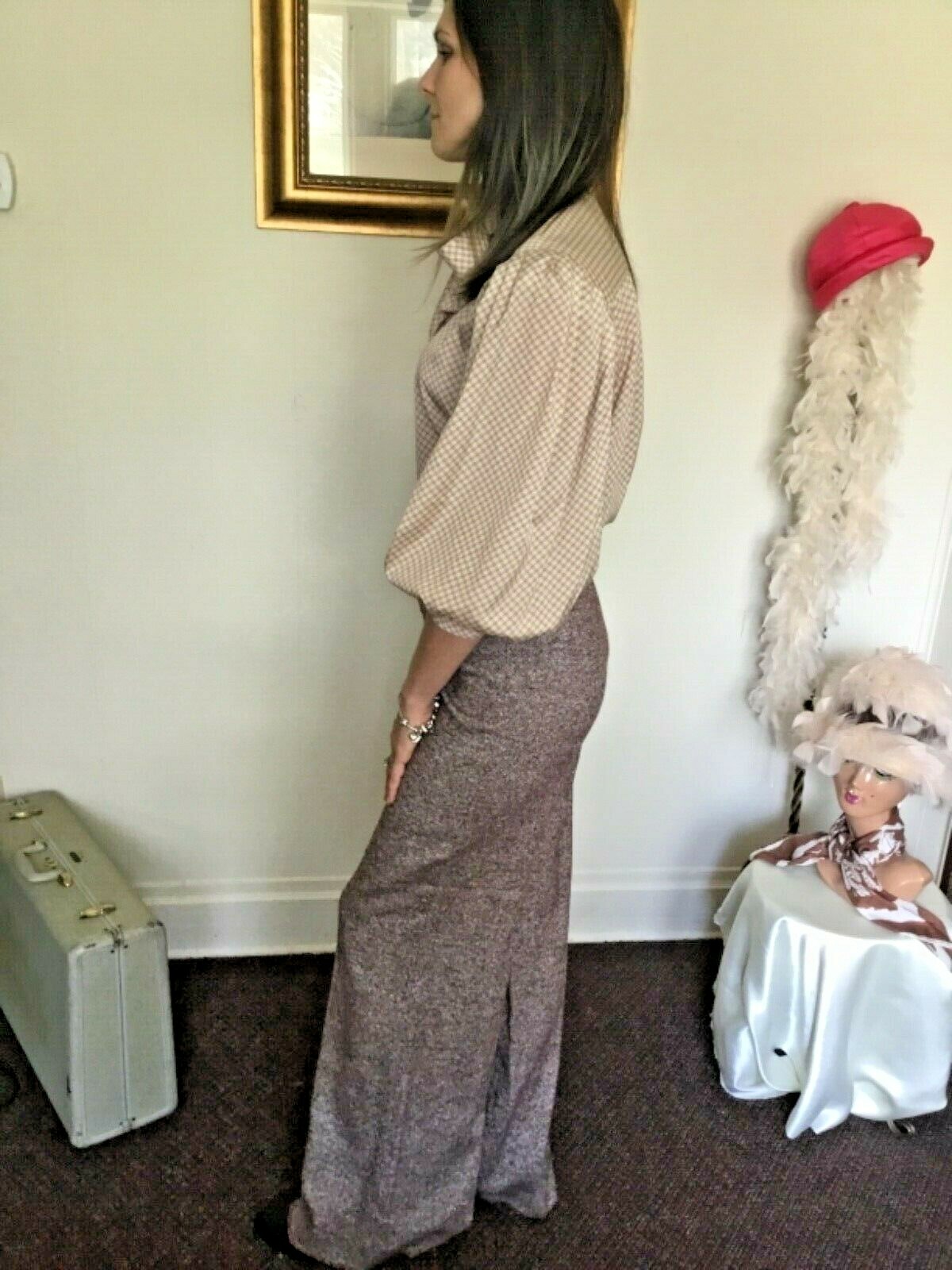 70’s Vintage Brown White Tweed Hi Waisted Ultra Bell Bottom Pants