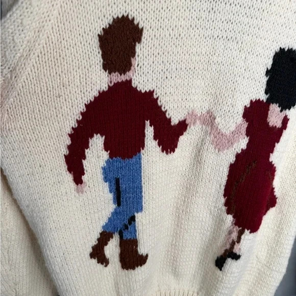 Vintage 1950s Homemade Hand Knit Intarsia Dancing Western Couple Wool Cardigan