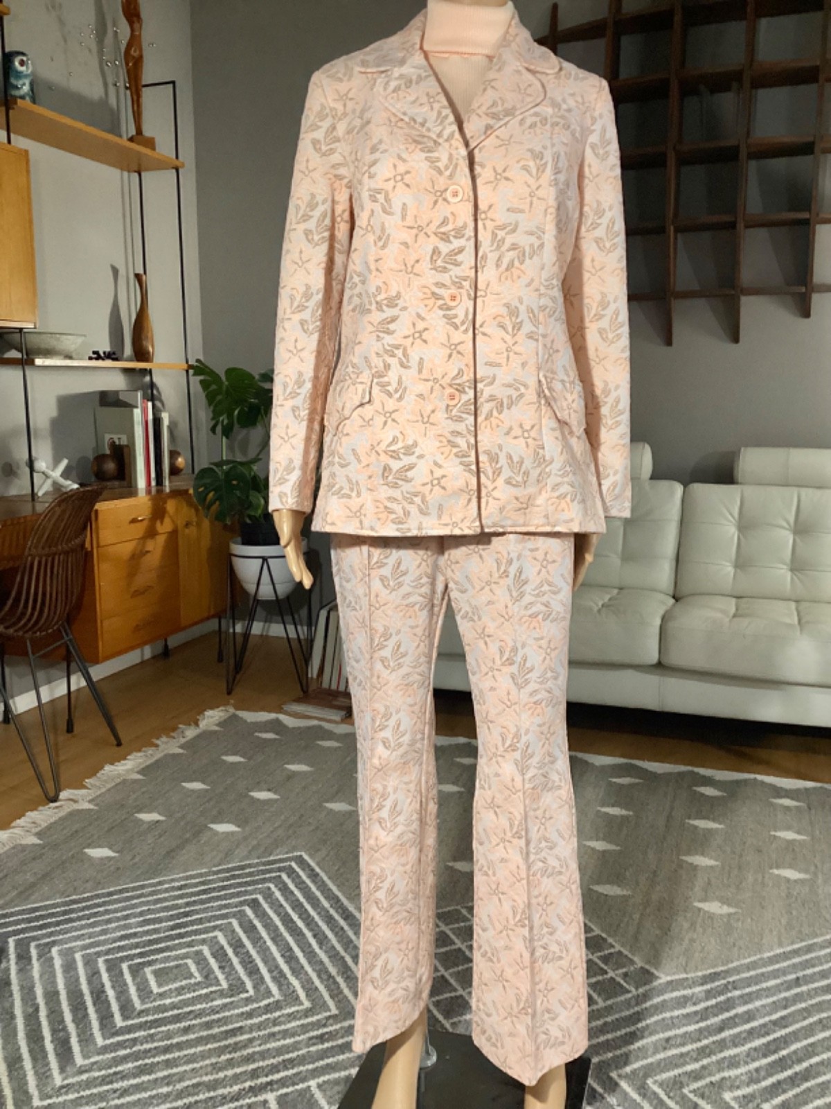 Vtg 1970’s PANHANDLE SLIM Western Pantsuit Flared PANTS+ JACKET + VEST Peach