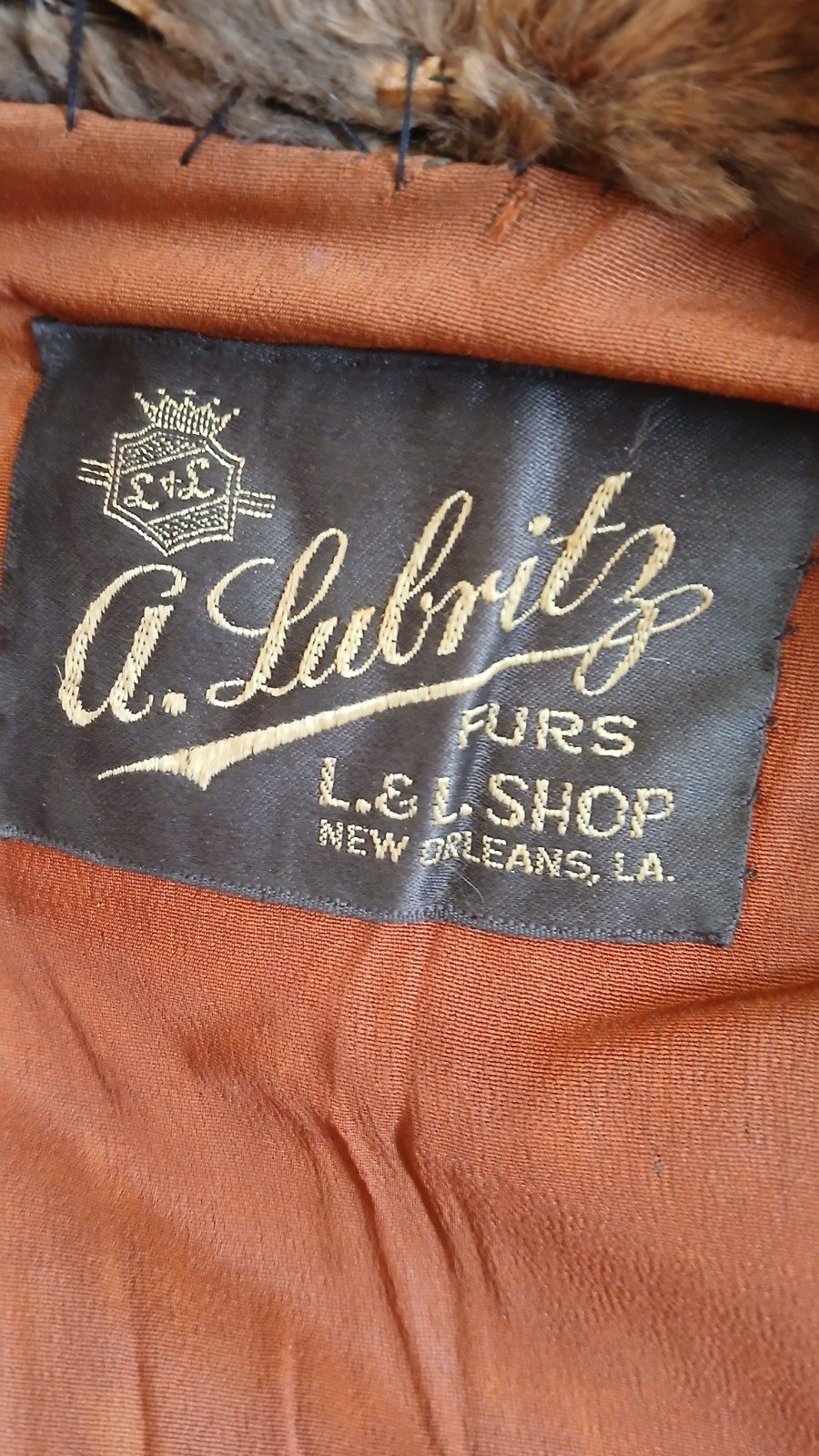 VTG A. LUBRITZ FURS GENUINE BROWN MINK STOLE CAPE COAT L&L SHOP NEW ORLEANS