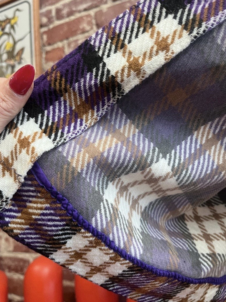 70s Vintage Ultra Mod Plaid A-Line Mini Skirt Purple Size 26.5” Waist