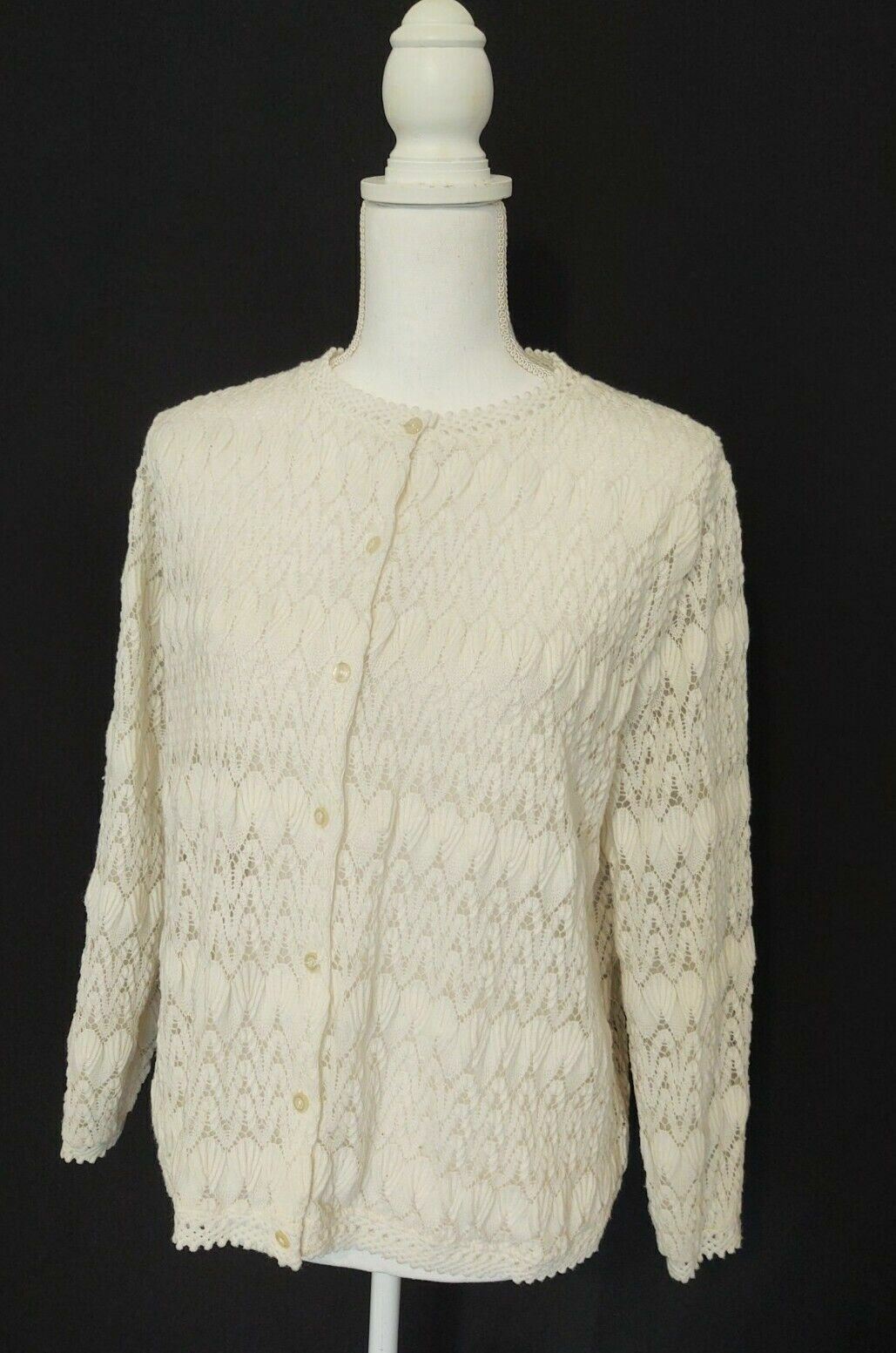 60’s Sweater English Village Rockabilly Sweet Open Eyelet Knit White Women’s L
