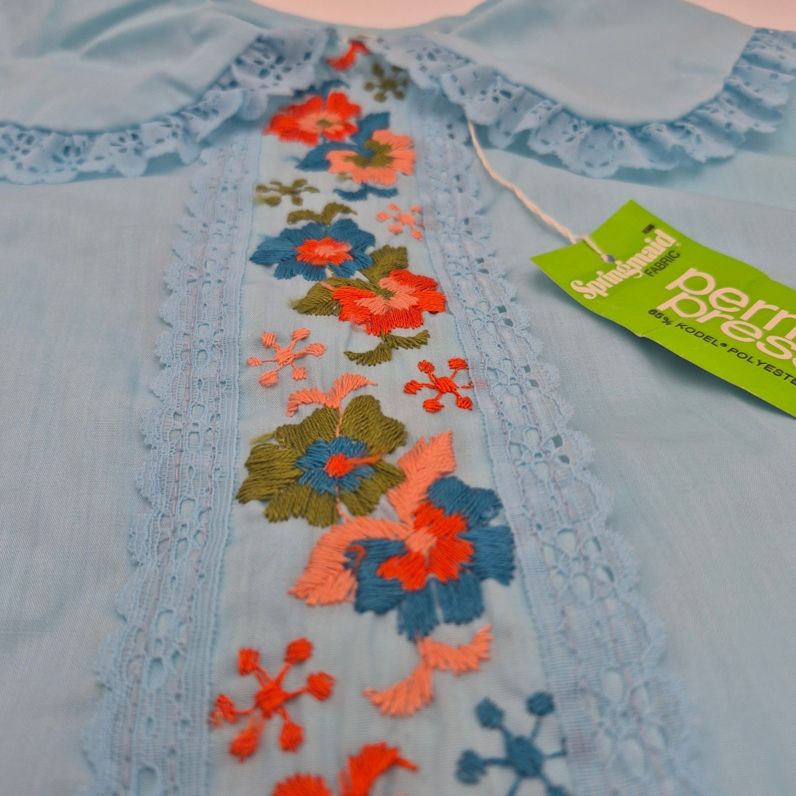 Vintage Springmaid Blue Floral Embroidered Snap Front House Dress Duster NWT L