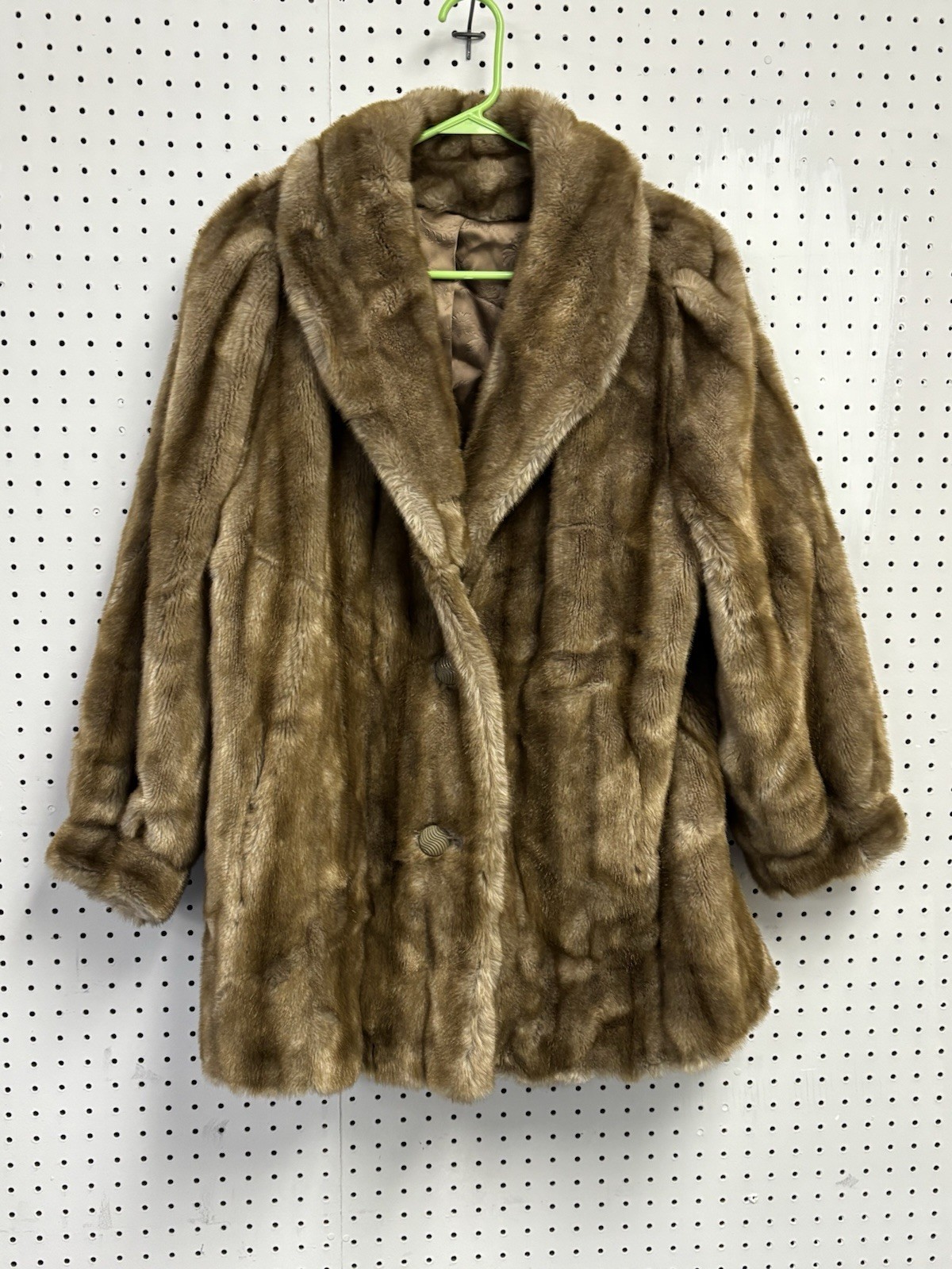 Vintage Hillmoor New York Faux Fur Collar Coat Jacket Brown Leather Look USA Mad