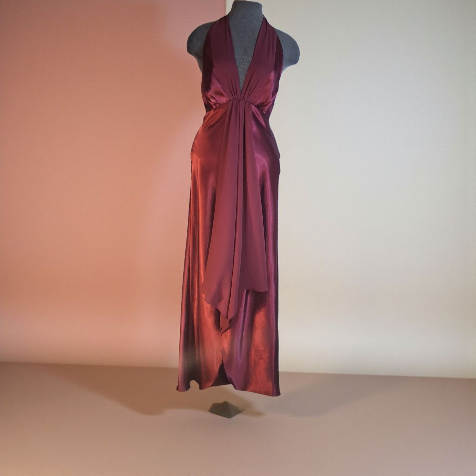 Vintage Whimisigoth Onyx Nite Halter Maxi Dress,Size S-M,Satin And Chiffon,