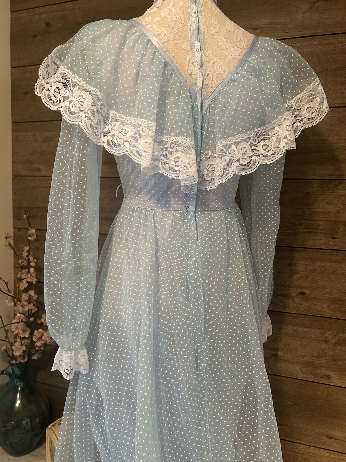 Vintage Blue Swiss Dot over Lavender Taffeta Party Prom Dress 24” Waist Sz5