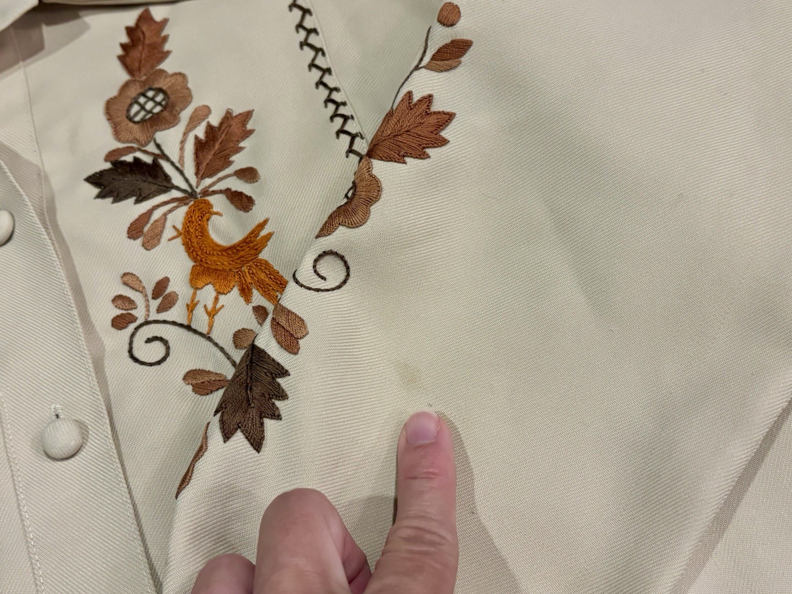 Vintage 60s 70s Embroidered Peasant Folk Shirt Top Bohemian Handmade Tan Button