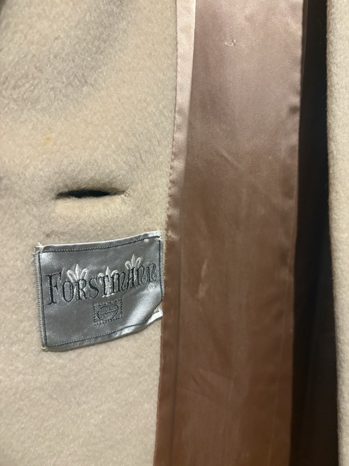 Vintage Forstmann Beige Wool Coat with Mink Fur Collar Small Some Damage!