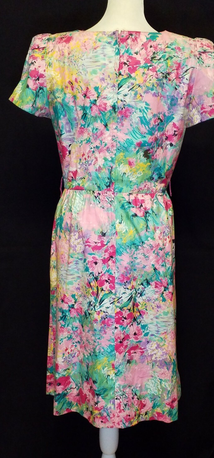 Vtg 80s Willi California Floral Pleated Dress Sz 4 USA