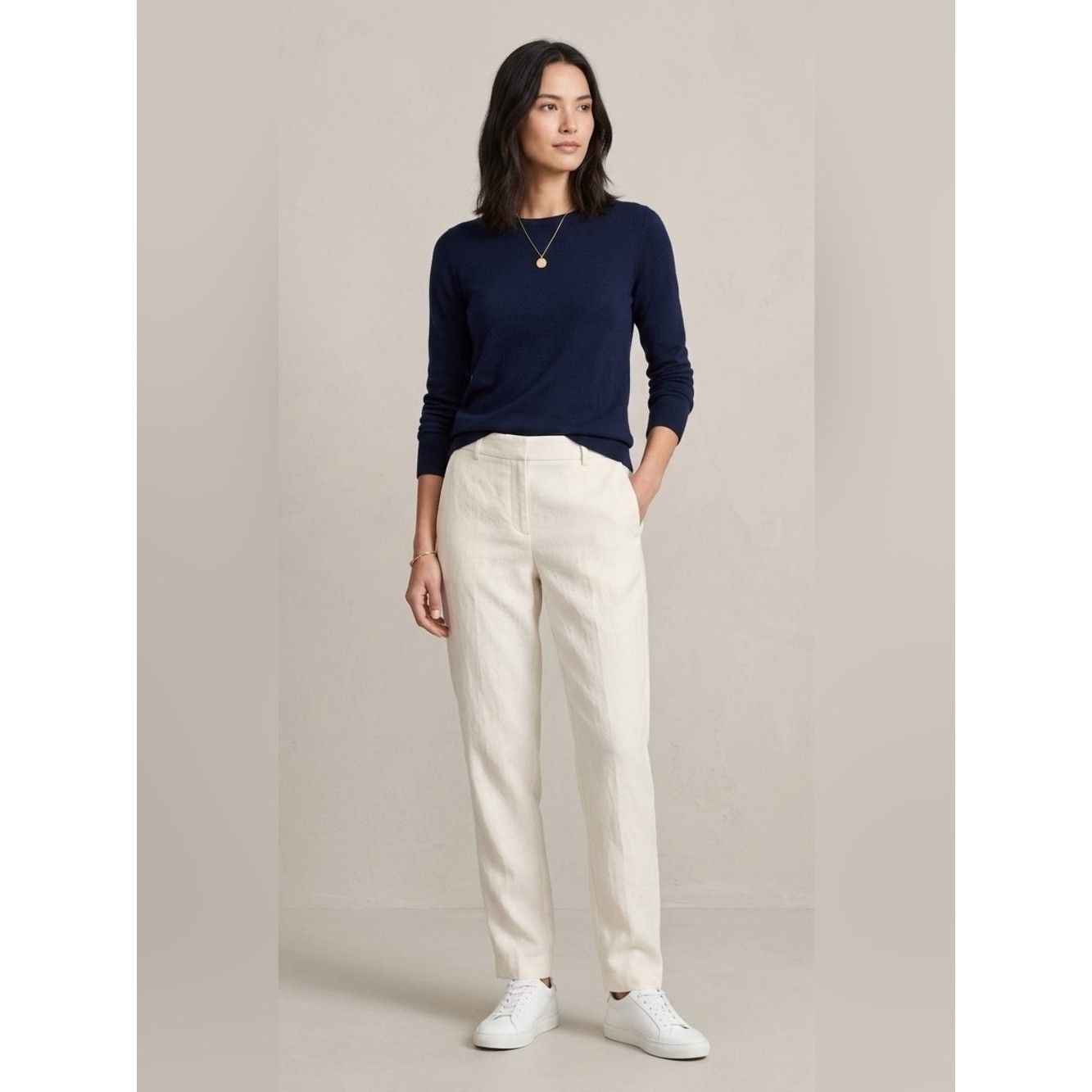 Vince Cream 100% Linen Tailored Straight Leg Trousers Pants Ivory Off-White