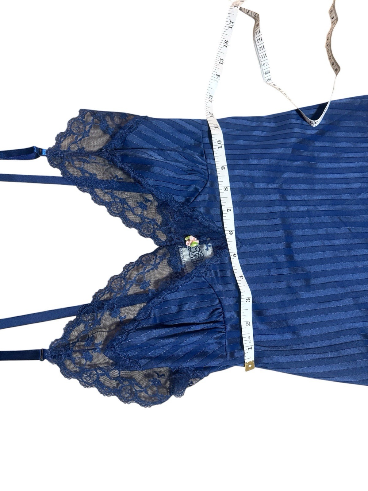 Vintage Body Chic Navy Blue Slip 100% Nylon Size 32 Lace Trim Made 70’s-80’s