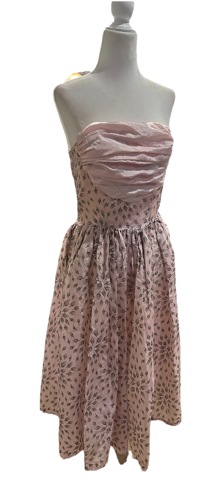 Vintage 1950s Strapless Pink Cocktail Party Dress Talon Zipper 24″ Waist