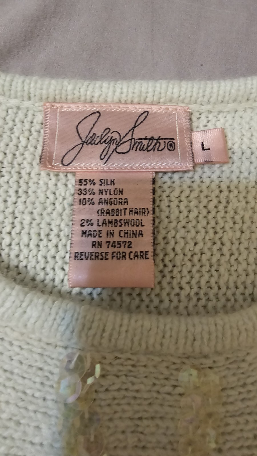 Vintage Jaclyn Smith Sweater Knit Puff Sleeve Light Green Larg Beaded Silk Blend