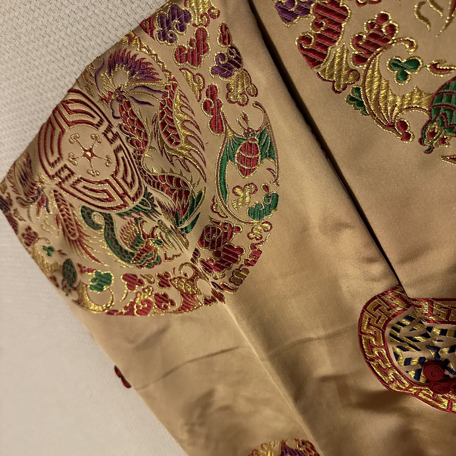 Vintage Park Seoul Korea Brocade Silk Robe Coat Dragon Phoenix Gold Womens 14